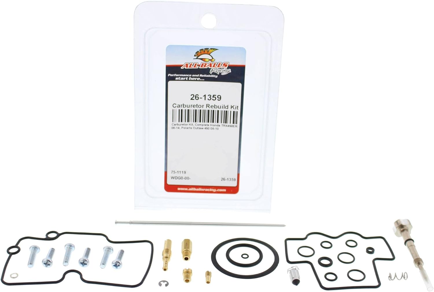 All Balls Racing Kit de reconstrucción de carburador 26-1359 compatible conrepuesto para Honda TRX450ER 2008-2014, Polaris Outlaw 450 2008-2010