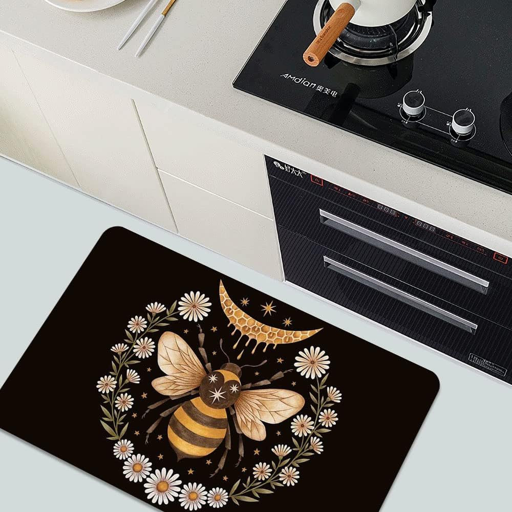 Tapete de baño de tierra de diatomeas, diseño de flores y abejas, antideslizante, súper absorbente, de secado rápido, para baño, cocina, puerta,