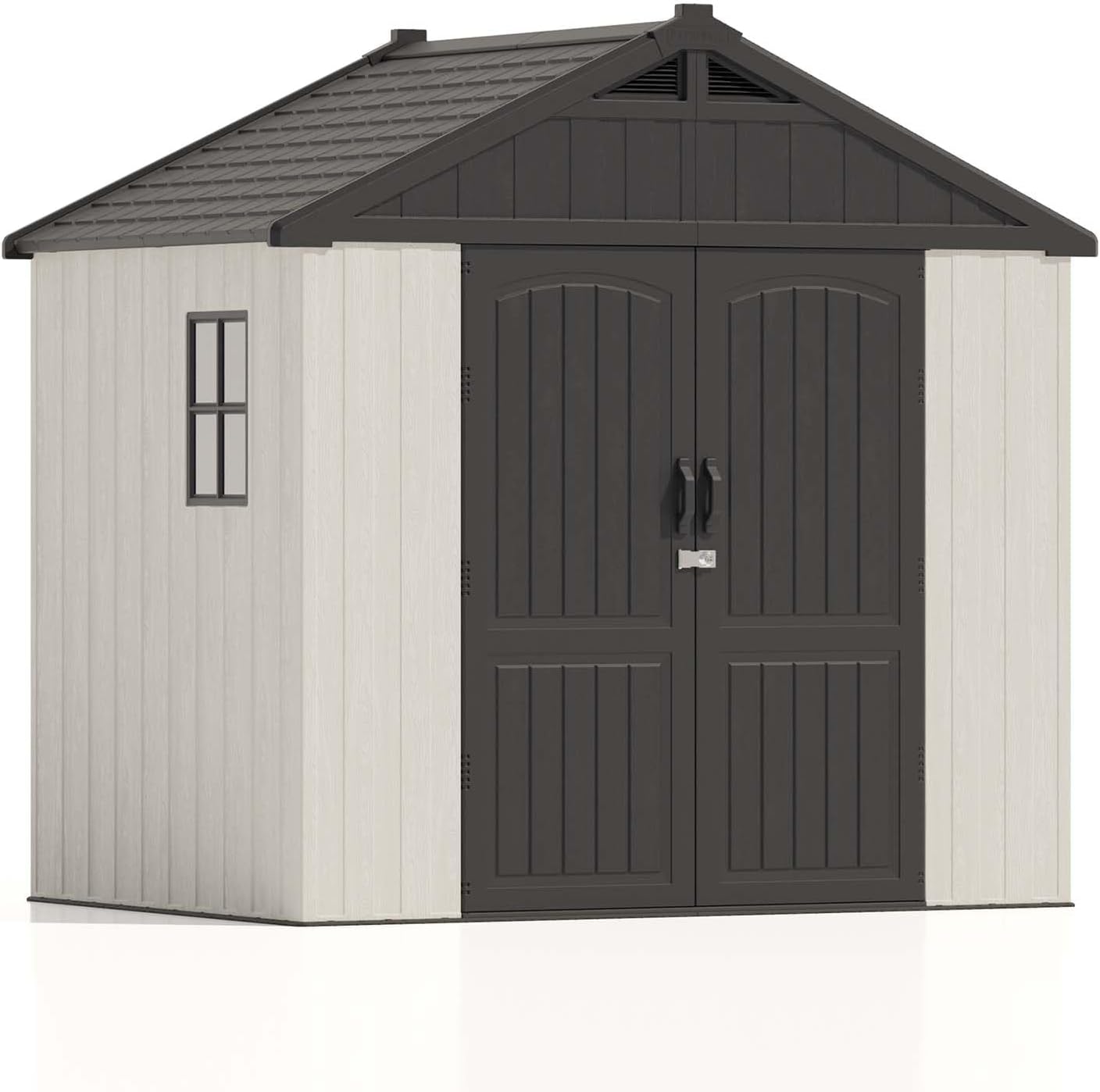 Patiowell Cobertizo de almacenamiento de plástico para exteriores de 8 x 6 pies con piso, cobertizo de resina con ventana y puerta con cerradura