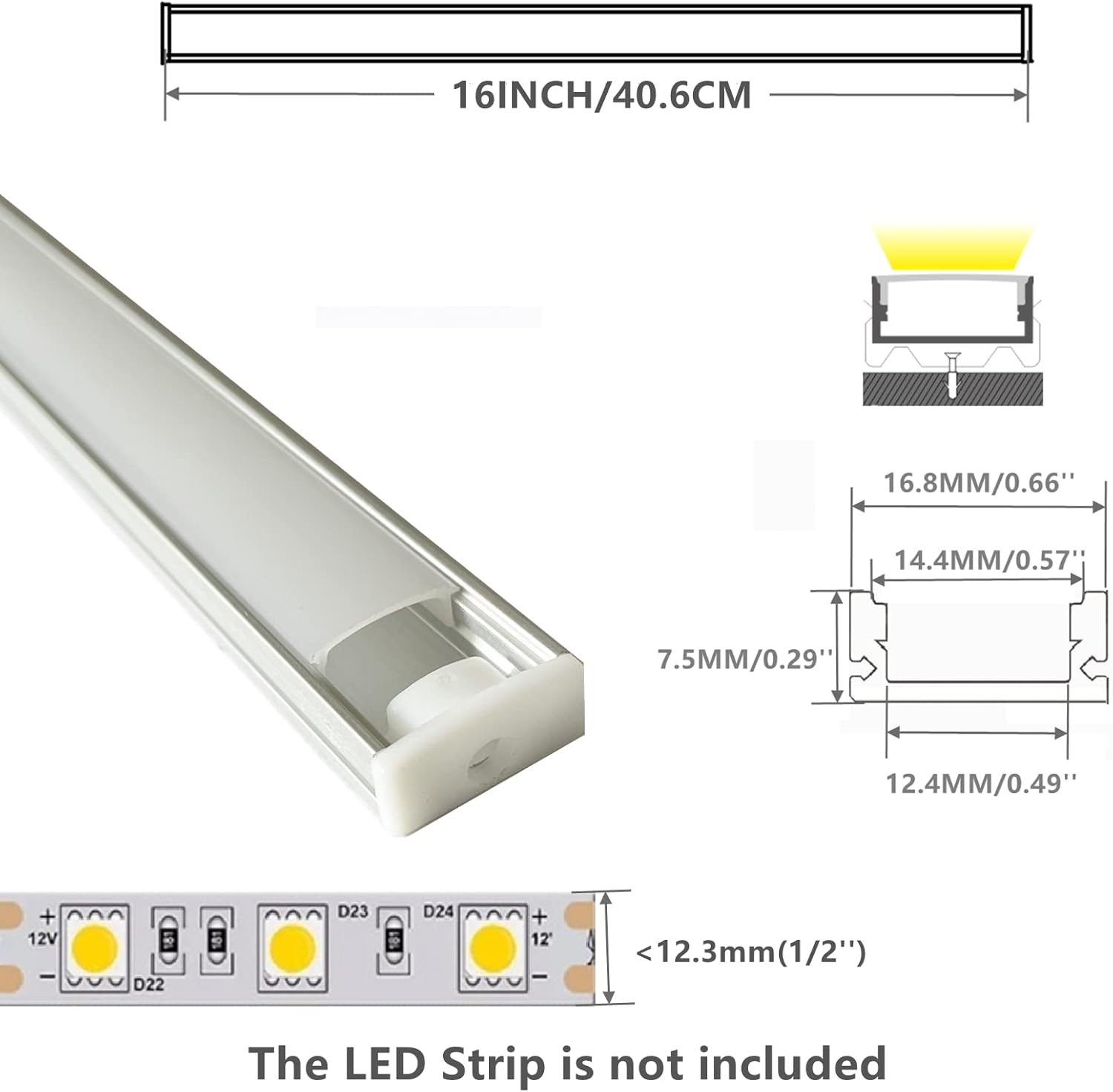 THMOOTHER Paquete de 6 tiras LED de aluminio montadas en superficie de 16 pulgadas con difusor anti UV, mejora tu iluminación con estilo y