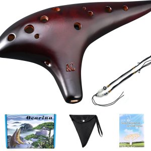 Ocarina Piccolo de cerámica ahumada de 12 hoyos Alto C, instrumento musical, regalo para adultos con bolsa de correa para el cuello Ocarina Piccolo de cerámica ahumada de 12 hoyos Alto C, instrumento musical, regalo para adultos con bolsa de correa para el cuello