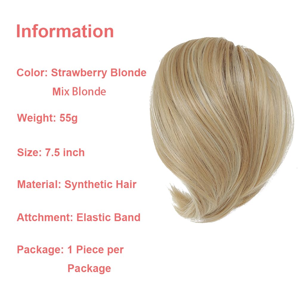 KETHBE Extensiones de pelo sintético corto para cola de caballo, banda elástica de goma para mujeres (CZ-rubio fresa, mezcla de rubio)