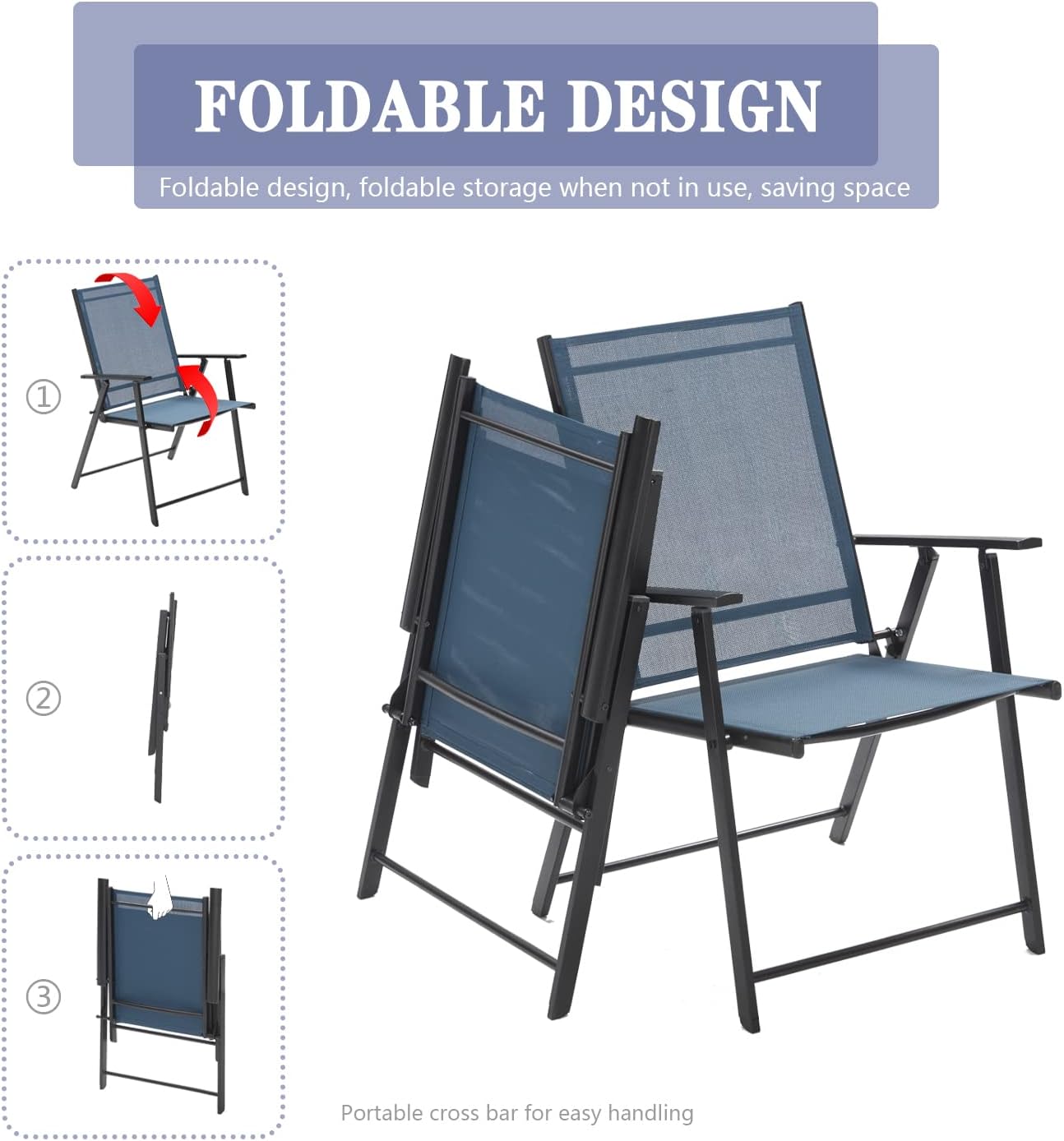 VICLLAX Juego de 5 sillas y mesa de comedor de patio, 4 sillas plegables reclinables para exteriores con reposabrazos y 1 mesa de comedor cuadrada