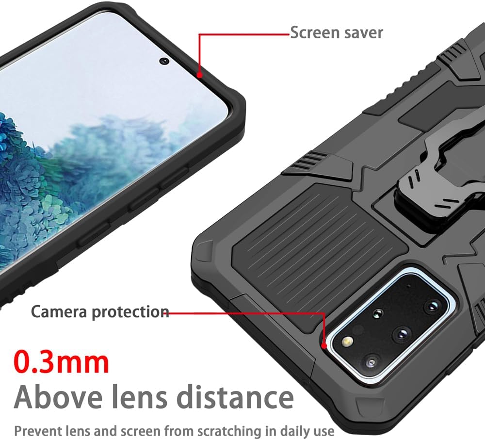 Asuwish Funda protectora compatible con Samsung Galaxy S20 Plus S20+ 5G y protector de pantalla de vidrio templado con clip para cinturón, funda