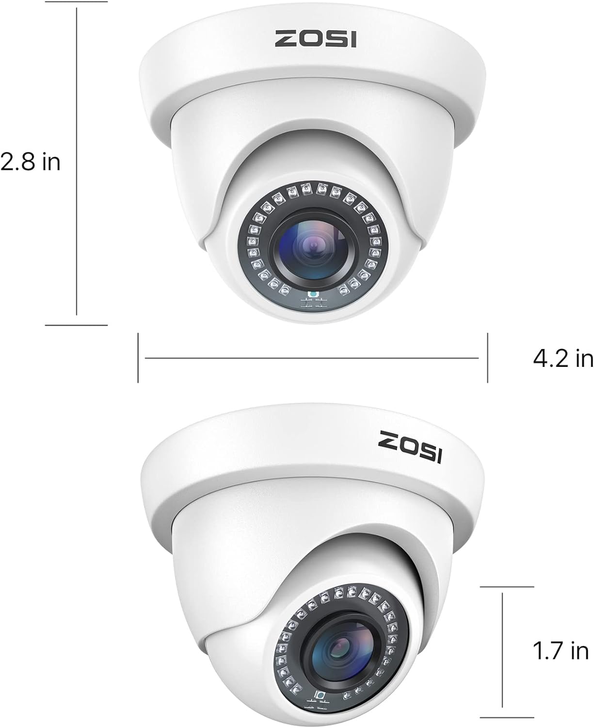 ZOSI Paquete de 2 cámaras de seguridad de 2.0MP HD 1080P TVICVIAHD para interiores y exteriores, 80 pies, visión nocturna, CCTV, domo, cámaras domo