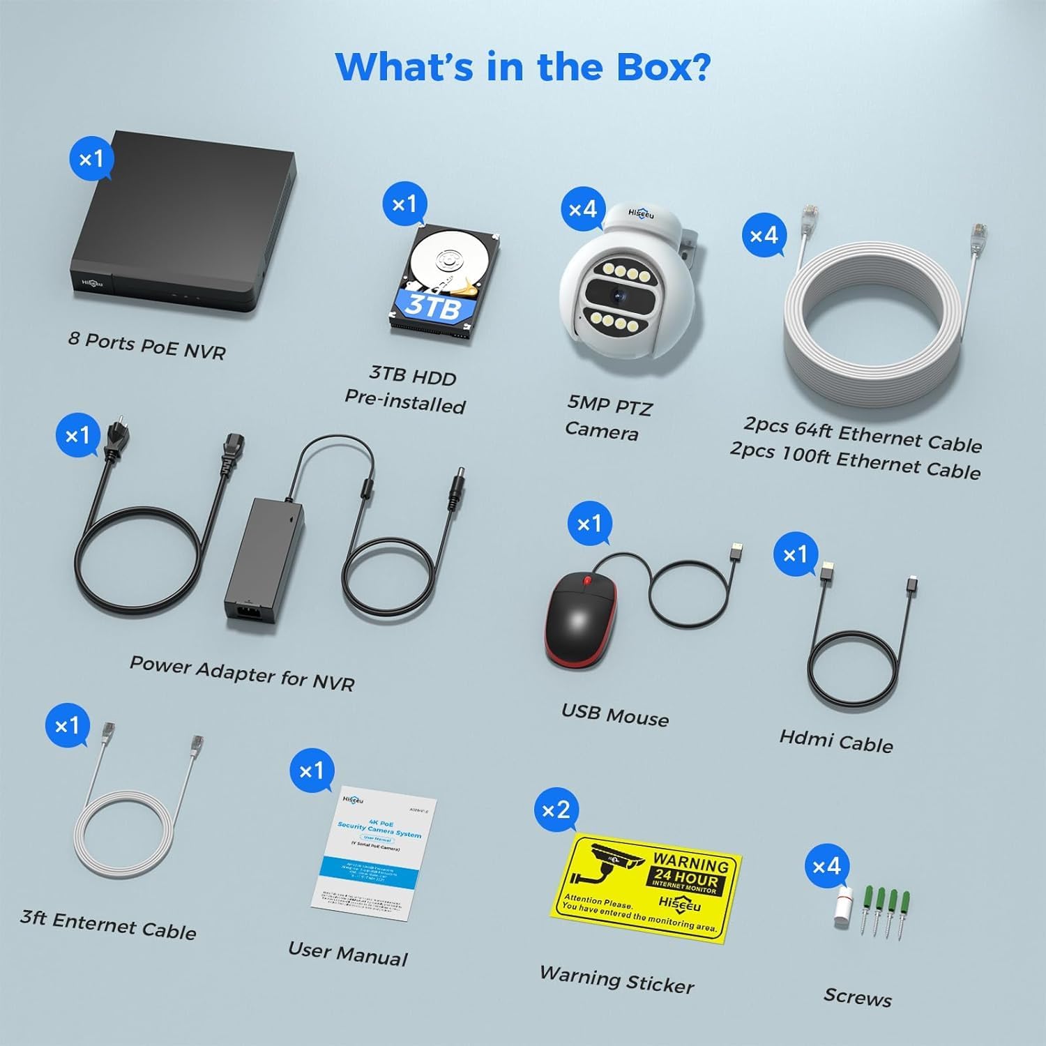 Seguimiento humano+disco duro de 3 TB Sistema de cámara de seguridad Hiseeu 4K PoE, sistemas de seguridad para el hogar con 4 cámaras PoE de 5MP