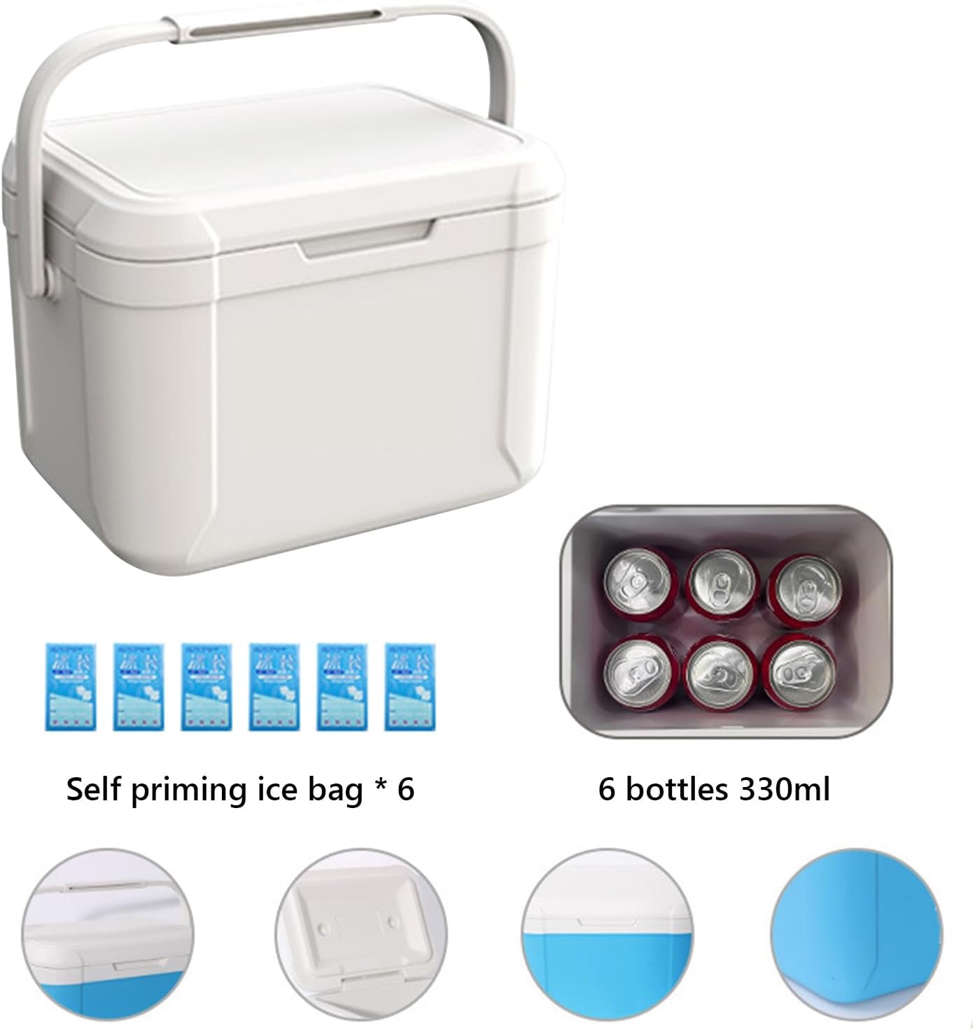 Enfriador de camping de 5 litros con 6 bolsas de hielo, caja de almuerzo de retención de hielo duro, enfriador portátil pequeño aislado para