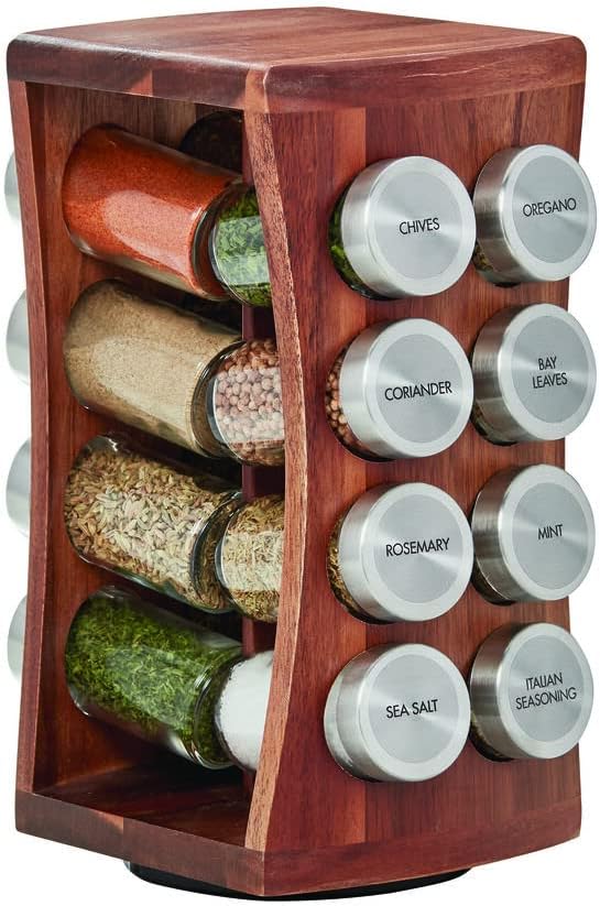 Kamenstein Estante de especias giratorio para encimera de reloj de arena de 16 tarros con especias incluidas, repuestos de especias gratis durante 5