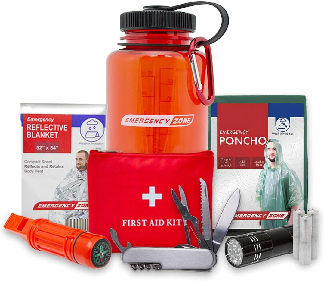 Emergency Zone Kit básico de botella de supervivencia  Kit de suministros de emergencia compacto para artículos esenciales de campamento, espacio de