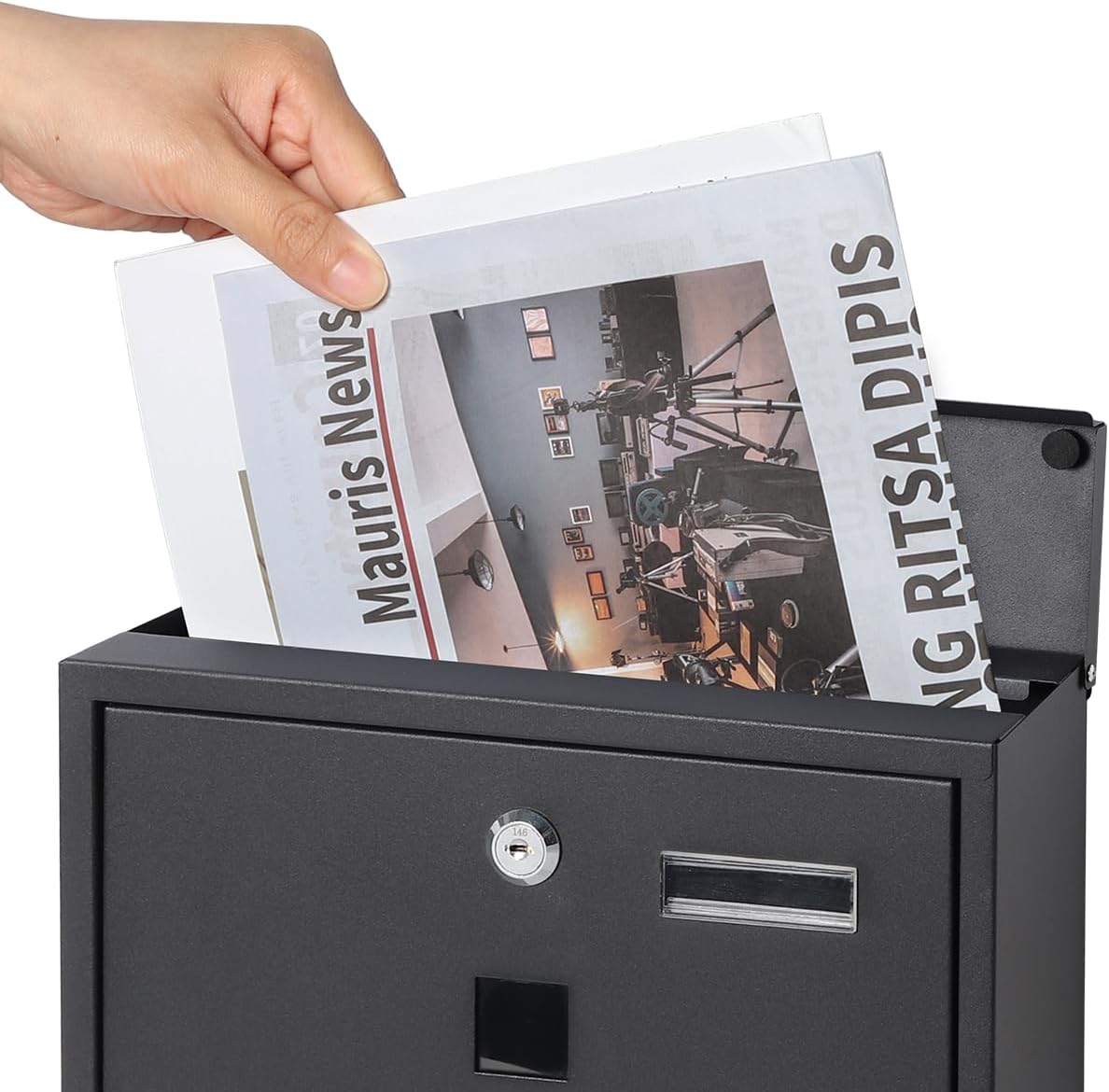 Lovndi – Buzones montados en la pared con cerradura de llave, caja de bloqueo de correo de gran capacidad para exteriores, caja de seguridad (2210
