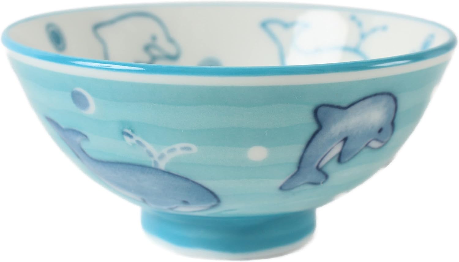 Mino ware Cerámica japonesa Kids Rice Bowl hecho en Japón (importación de Japón) Dolphine & Whale Blue MIC014