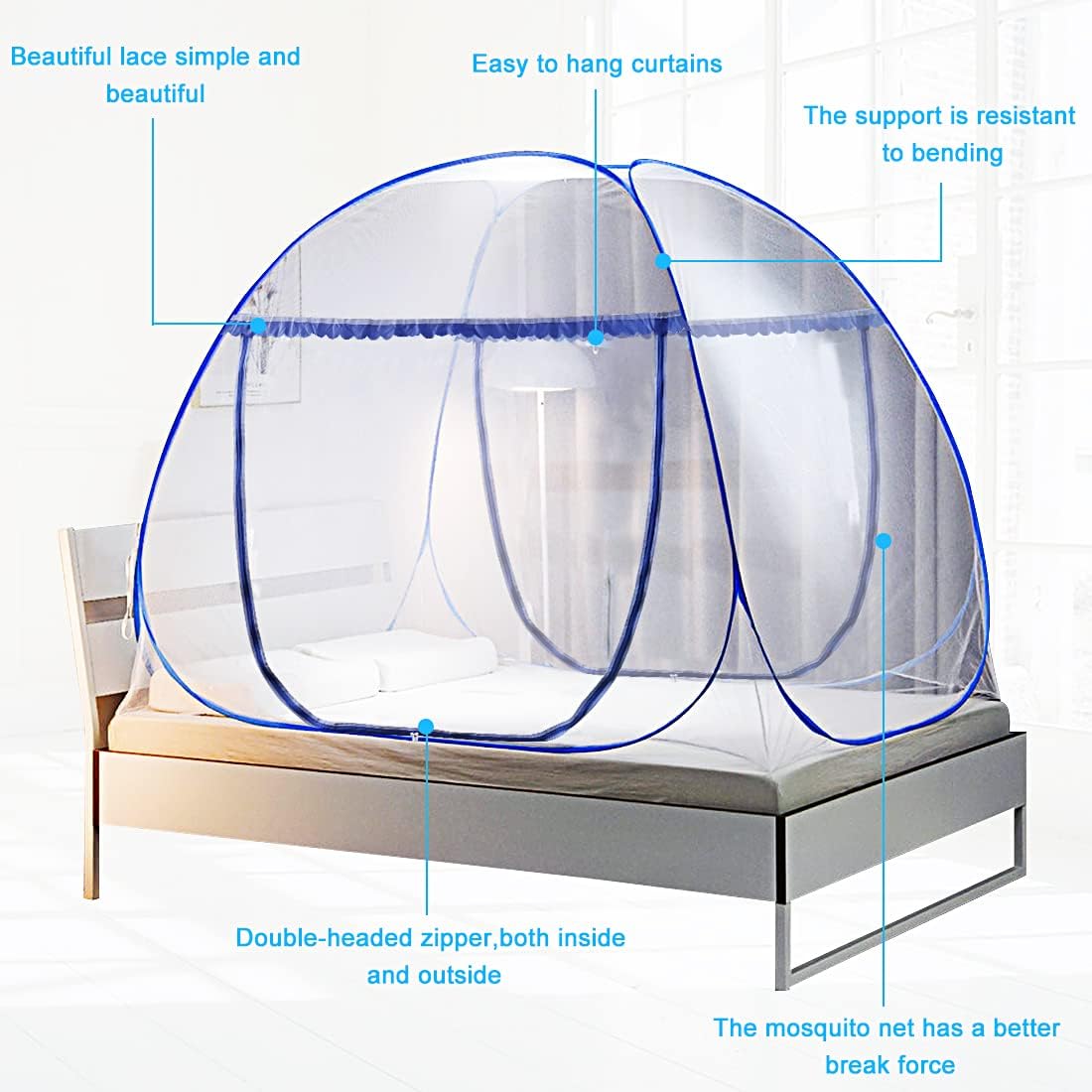 Omont Tienda de campaña de red desplegable con parte inferior, diseño plegable para dormitorio y viajes al aire libre, fácil de instalar y lavar