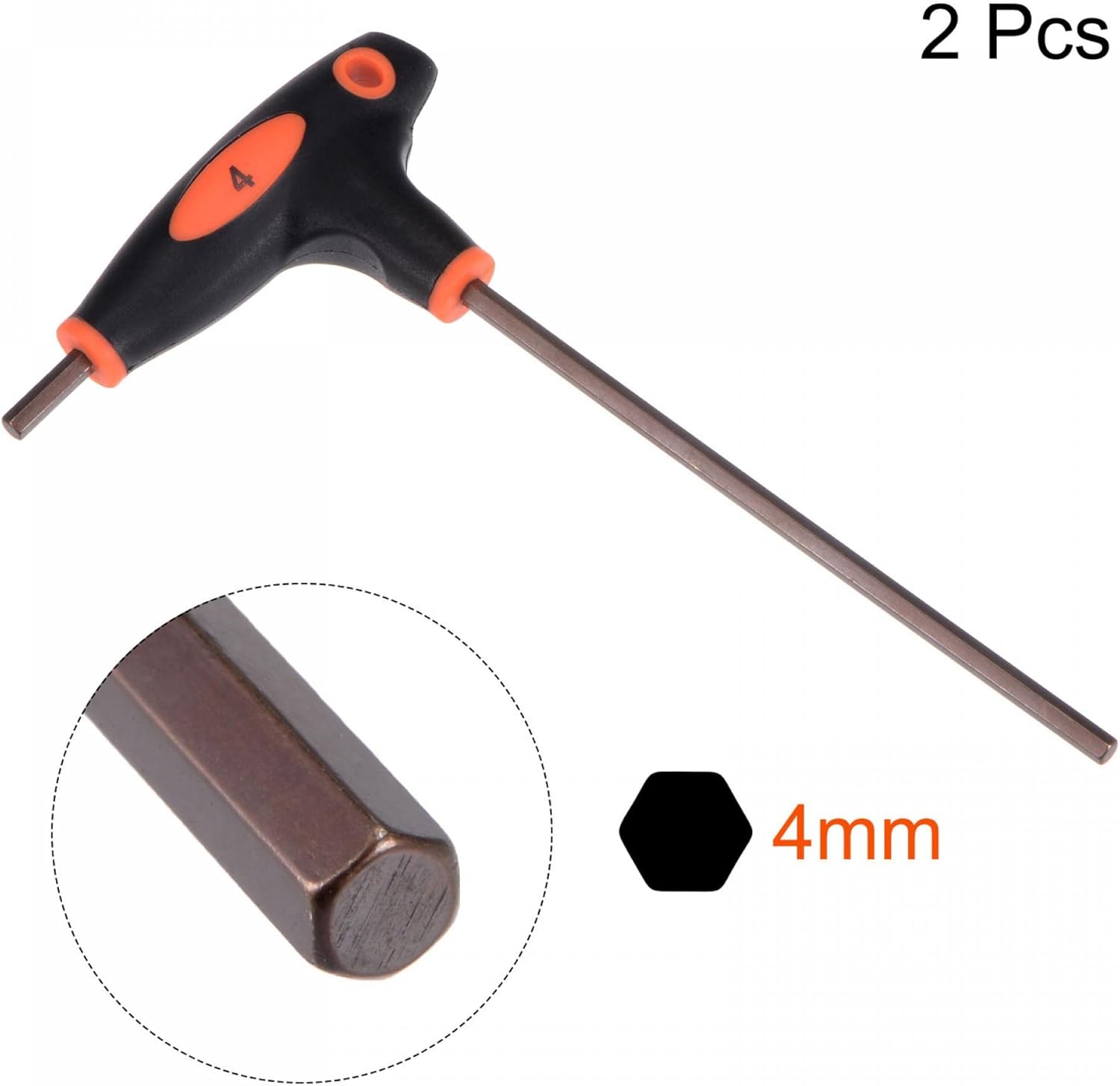 uxcell Llave hexagonal de 0.157 in con mango en T de doble extremo, acero métrico S2 2 piezas