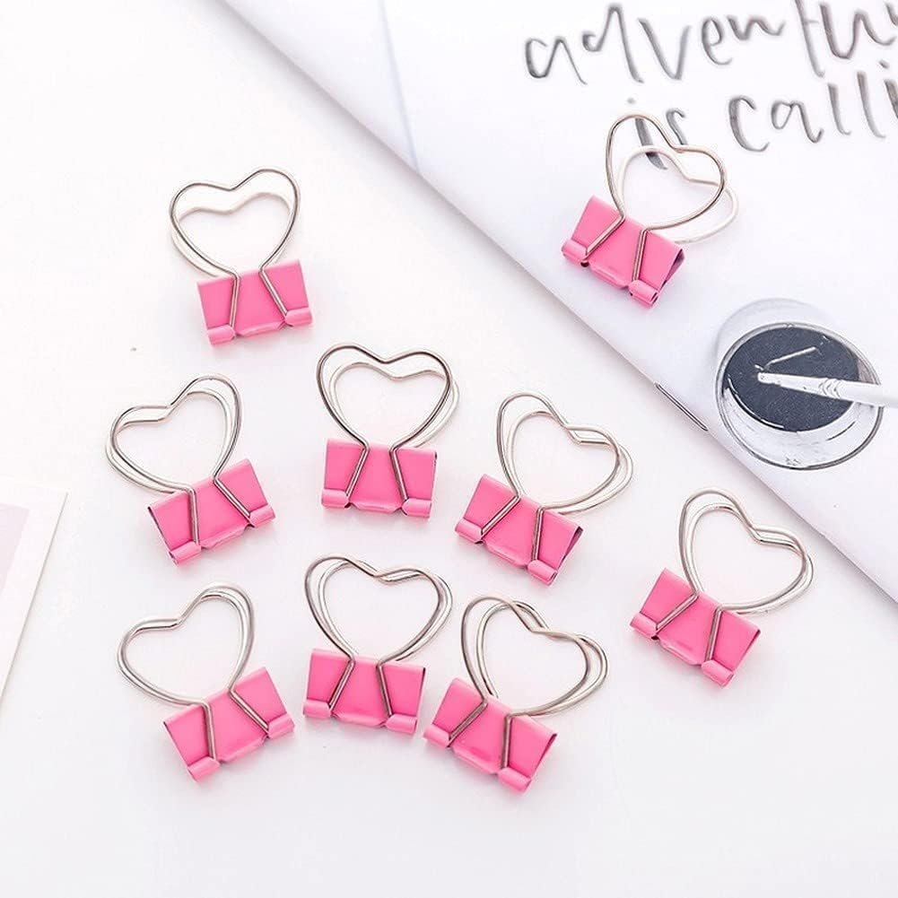 Clip rosa con forma de corazón ahuecado para carpeta de metal, para notas, suministros de oficina, abrazaderas de papel, carpetas, clips para
