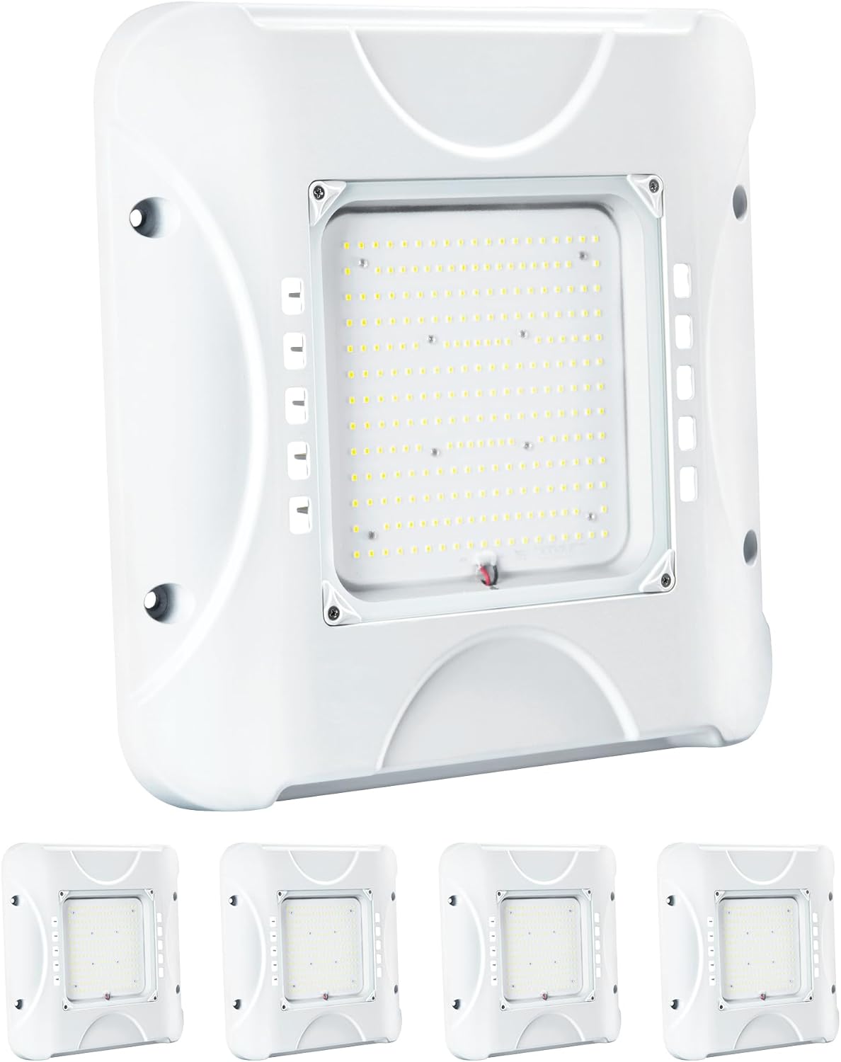 Parmida – Paquete de 4 luces LED para toldo, 150 W, regulable, 100-277 VAC, IP65 impermeable, certificación ETL, luz de tienda, 5700 K, 16.5 x 16.5