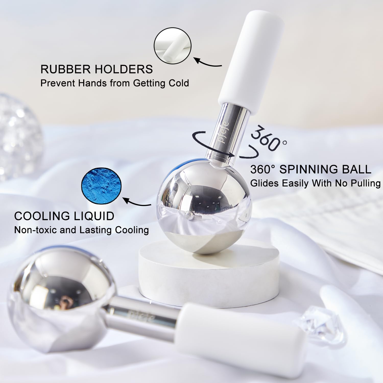 Globos de hielo giratorios de 360 grados para cara y ojos, varillas de acero inoxidable irrompibles para rutinas de belleza, tratamientos faciales