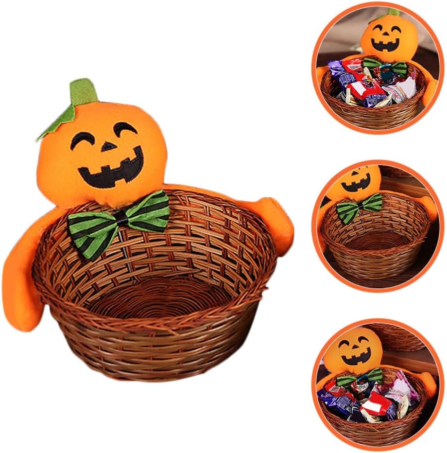 BESTOYARD Cesta de calabaza de Halloween, cesta de ratán redonda para frutas, cuencos de almacenamiento de mimbre, cesta de pan, cesta de servir