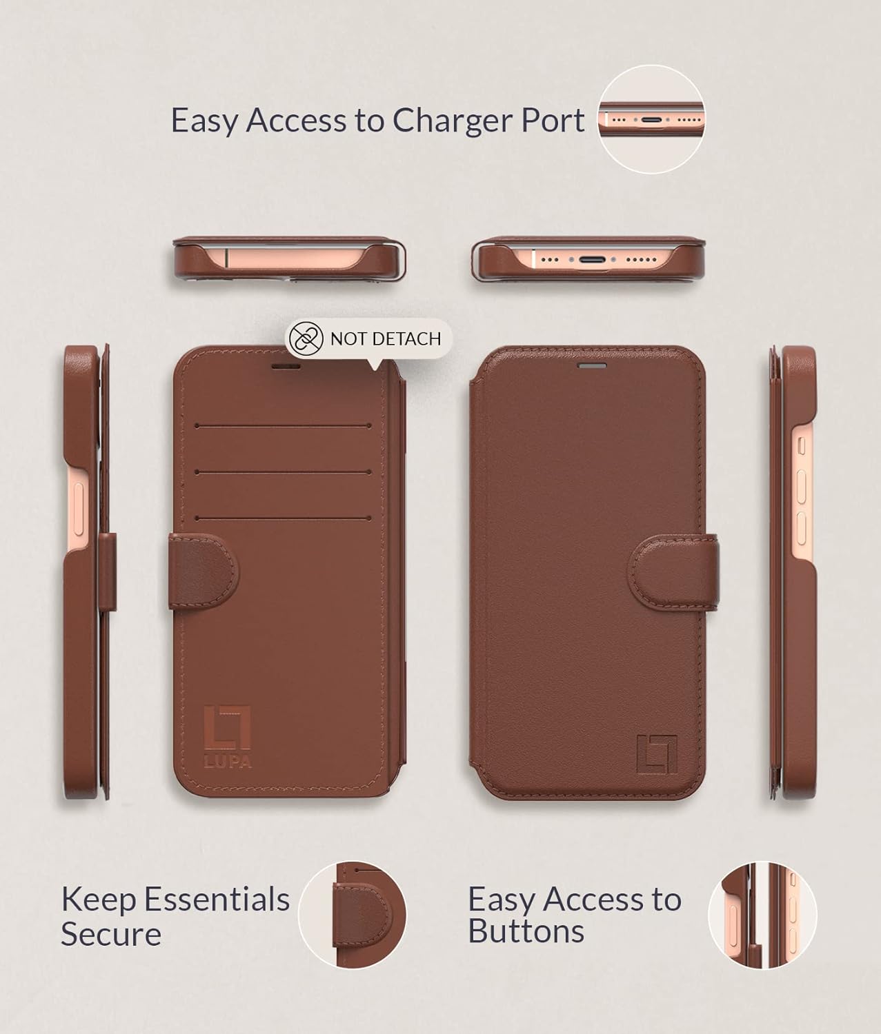 LUPA Legacy Funda tipo cartera para iPhone 11 para mujeres y hombres – Funda con tarjetero – delgada + duradera – Funda de piel sintética para