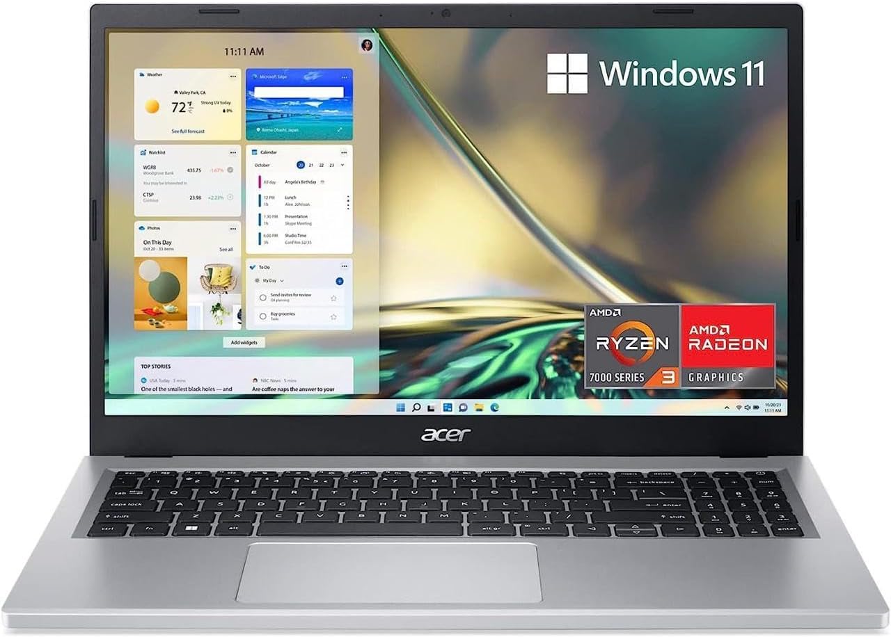 acer Aspire 3 – Computadora portátil de negocios delgada y ligera de 15.6 pulgadas, pantalla FHD IPS AMD Quad-core Ryzen 3 7320U, 8 GB de RAM, 256