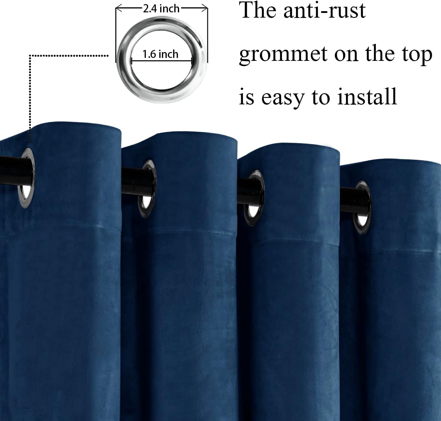 JIUZHEN Cortinas de terciopelo azul marino de 96 pulgadas de largo para sala de estar, con aislamiento térmico, para oscurecer la habitación, con