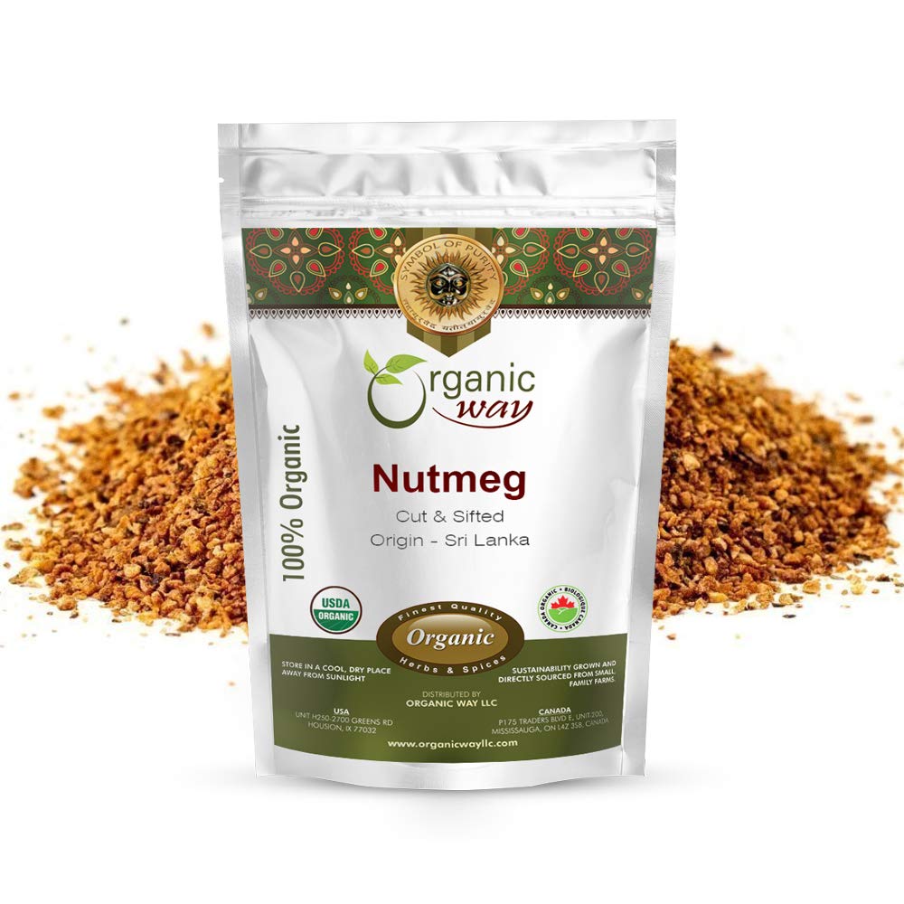 Organic Way Corte y tamizado de nuez moscada molida prémium (Myristica fragrans) – Digestión saludable  Certificado orgánico y Kosher  Sin OMG y sin