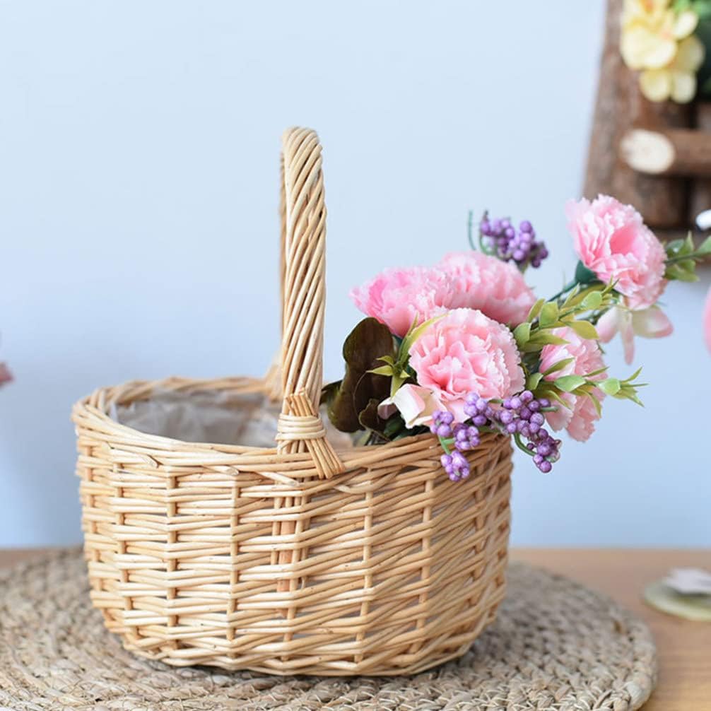 Cesta de huevos tejida de Pascua con asas, cestas redondas para servir para boda, para niña, cesta de mimbre, para fiestas, regalos de fiesta, cesta