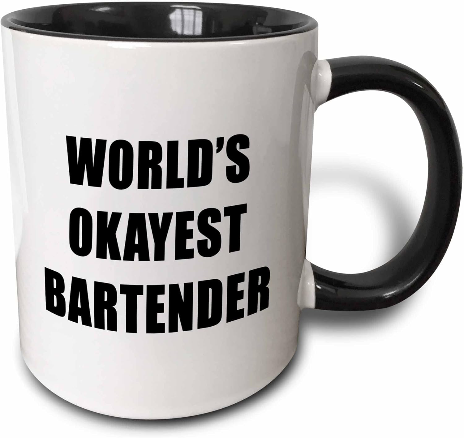 3dRose Worlds Okayest Bartender – Taza negra de dos tonos, 11 onzas