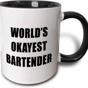 3dRose Worlds Okayest Bartender – Taza negra de dos tonos, 11 onzas 3dRose Worlds Okayest Bartender – Taza negra de dos tonos, 11 onzas