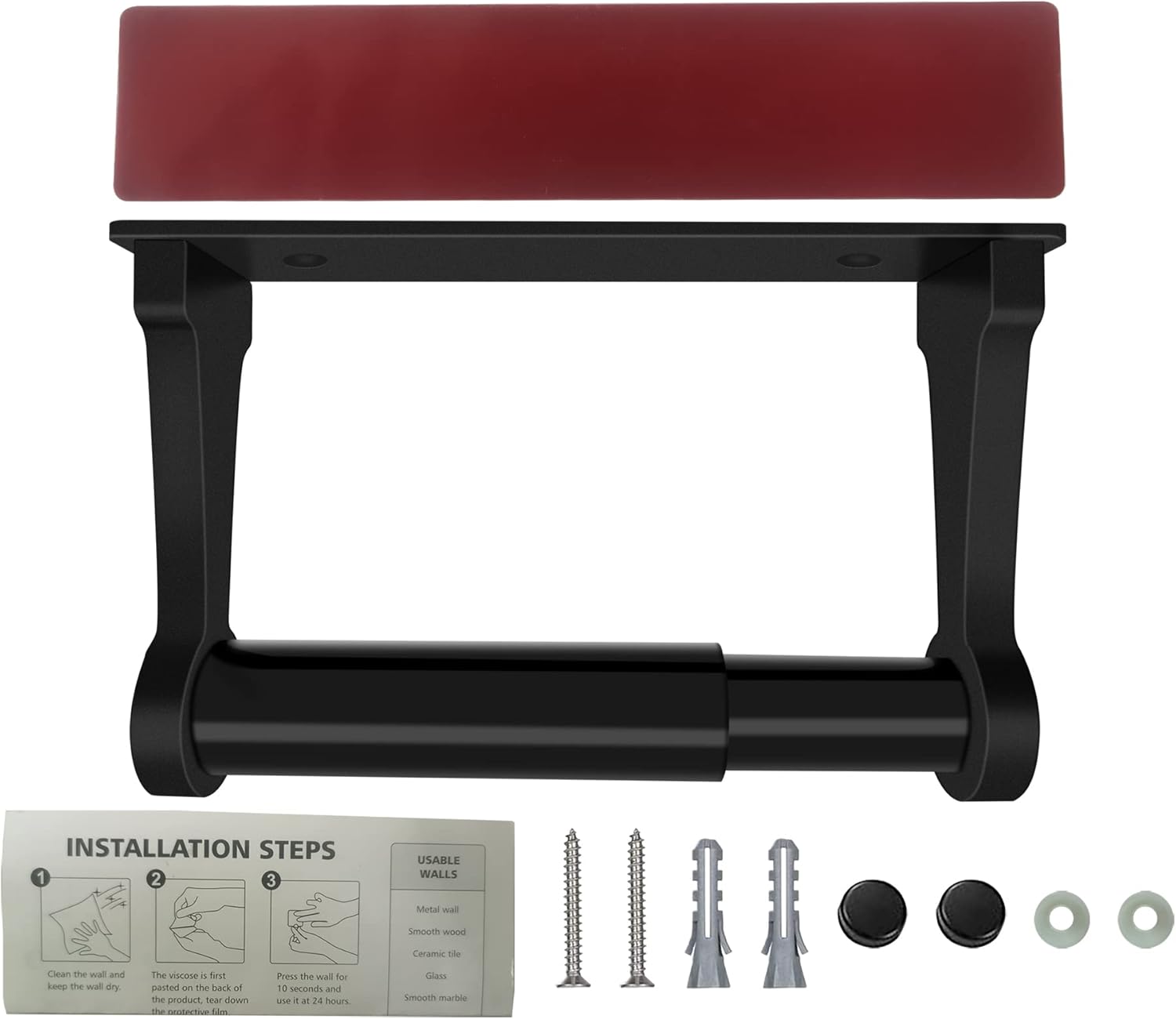 D&Joy Portarrollos de papel higiénico para baño, soporte de papel higiénico negro mate con rodillo con resorte, soporte autoadhesivo de aluminio