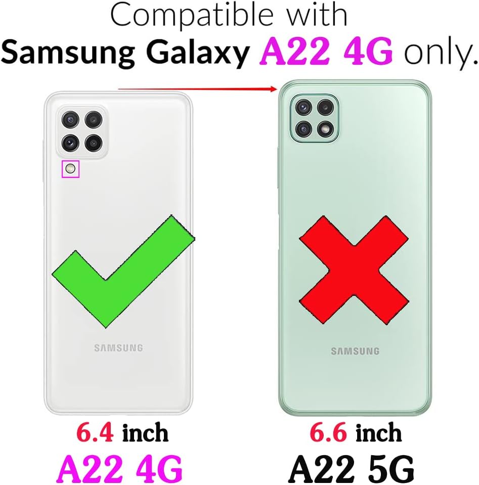 Asuwish Funda compatible con Samsung Galaxy A22 4G de 6.4 pulgadas y protector de pantalla de vidrio templado, soporte para tarjetas, funda delgada