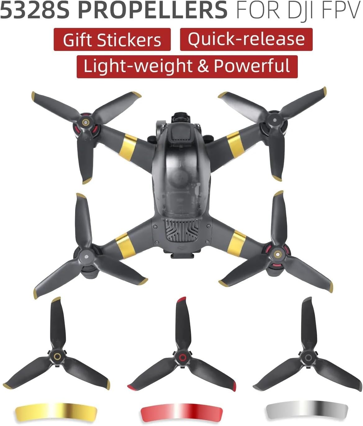 XNasu for D-JI F-PV 5328S Propellers Quick-Release Props with Gift Arm Stickers Drone Accessories (Color  Golden 1 Pair)