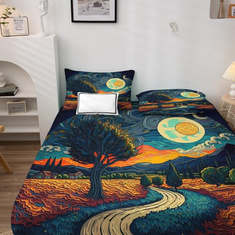 zcsm Sábanas abstractas tamaño Queen  Sábanas de cama de cielo estrellado de 4 piezas y bolsillo profundo de 16 pulgadas, sábanas de microfibra
