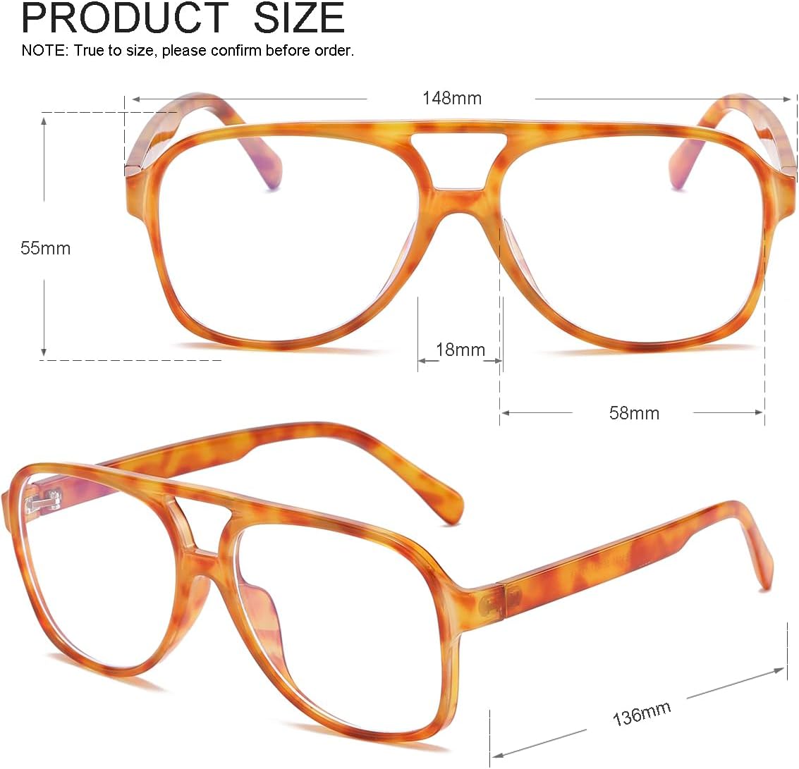 JOVAKIT Gafas de aviador con luz azul para mujeres y hombres, moda retro de los años 70, marco de aviador, gafas de ojo para computadora, antifatiga