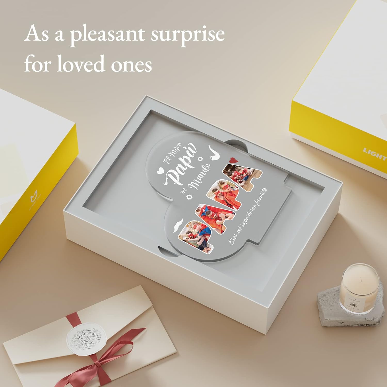 Bemaystar Regalos para papá, regalos personalizados para el día del padre de hija, hijo, esposa, luz nocturna LED acrílica con imagen, regalos para