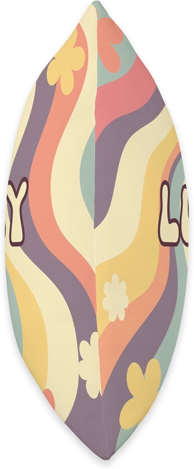 Lucy Custom Name Groovy – Cojín de regalo floral retro, ondulado, 16 x 16 pulgadas, multicolor