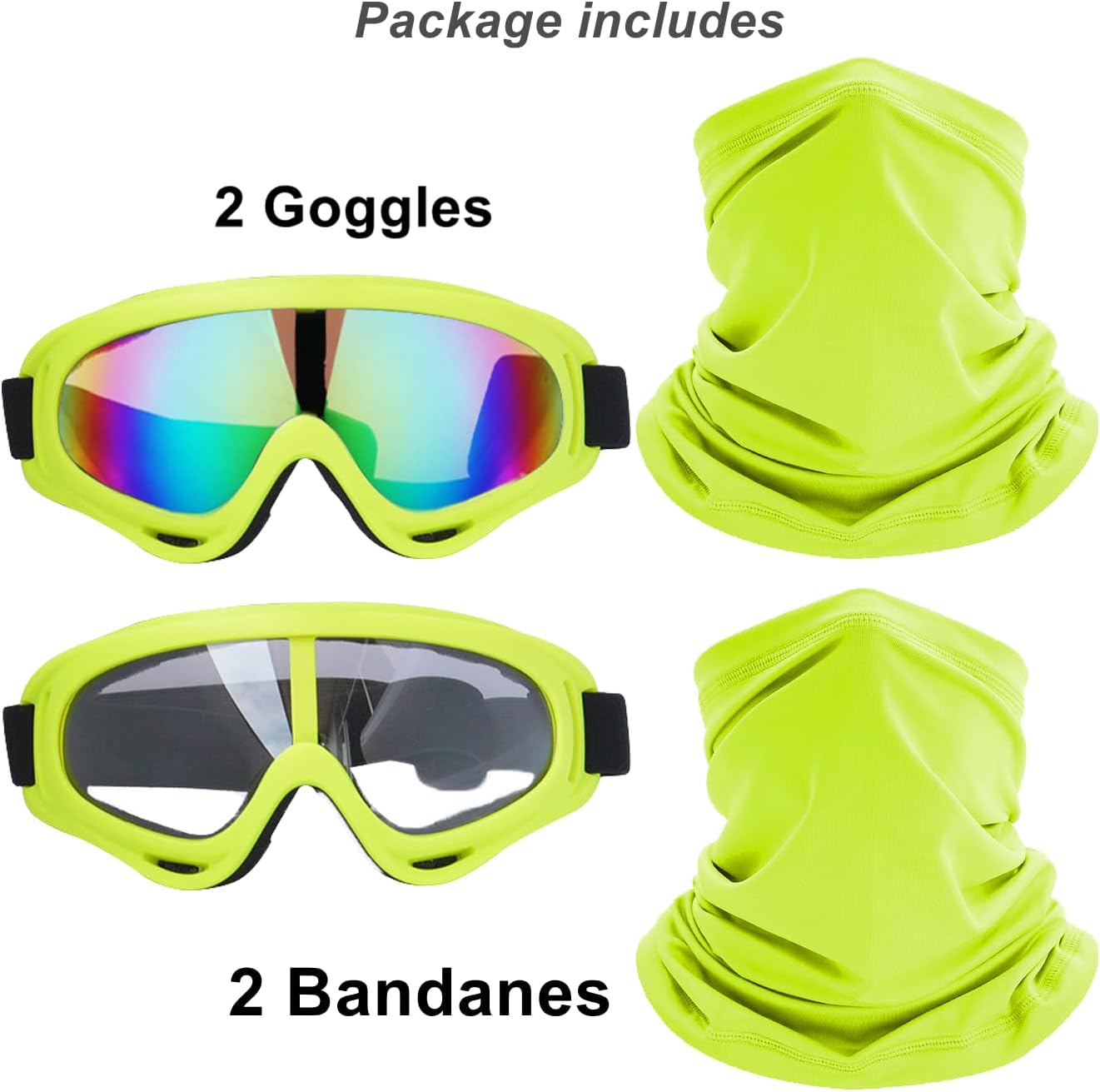 LJDJ Gafas de motocicleta, paquete de 2 unidades, para motocross, ATV, motocross, senderismo, protección con 2 unidades de máscara bandana