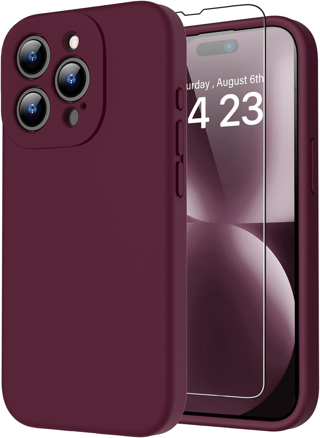 bicol Funda compatible con iPhone 15 Pro Max con protector de pantalla, protección mejorada de lente de cámara, funda protectora de silicona líquida