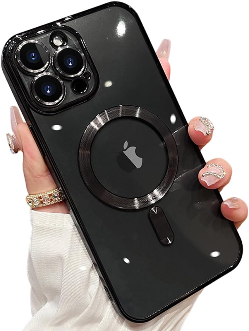 Funda magnética para iPhone 15 Pro Max transparente compatible con MagSafe protector de lente de cámara integrado, suave, delgada, a prueba de