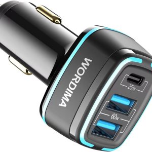 Cargador de coche USB C, cargador rápido WORDIMA de 85 W, 3 puertos, adaptador para encendedor de cigarrillos, compatible con iPhone 15, 14, 13, 12 Cargador de coche USB C, cargador rápido WORDIMA de 85 W, 3 puertos, adaptador para encendedor de cigarrillos, compatible con iPhone 15, 14, 13, 12