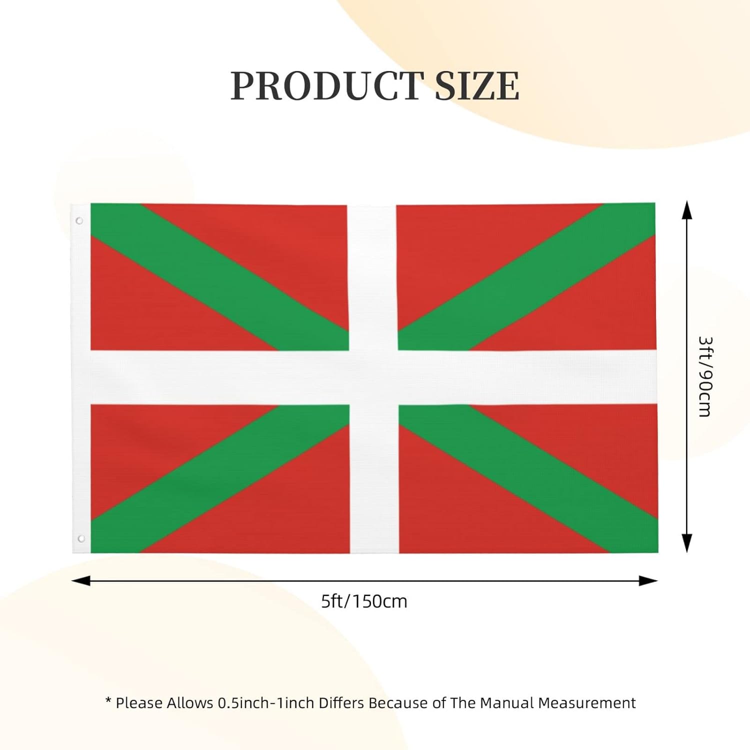 Bandera del País Vasco de doble cara de 3 x 5 pies, banderas para exteriores, banderas decorativas duraderas para interiores y patio, banderas