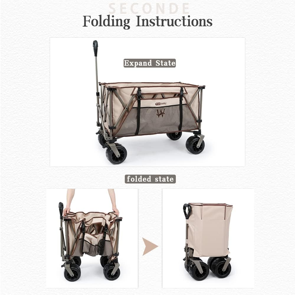 Carro plegable para exteriores, carrito plegable resistente para playa, carrito de jardín, con grandes ruedas de arena todo terreno para campamento,