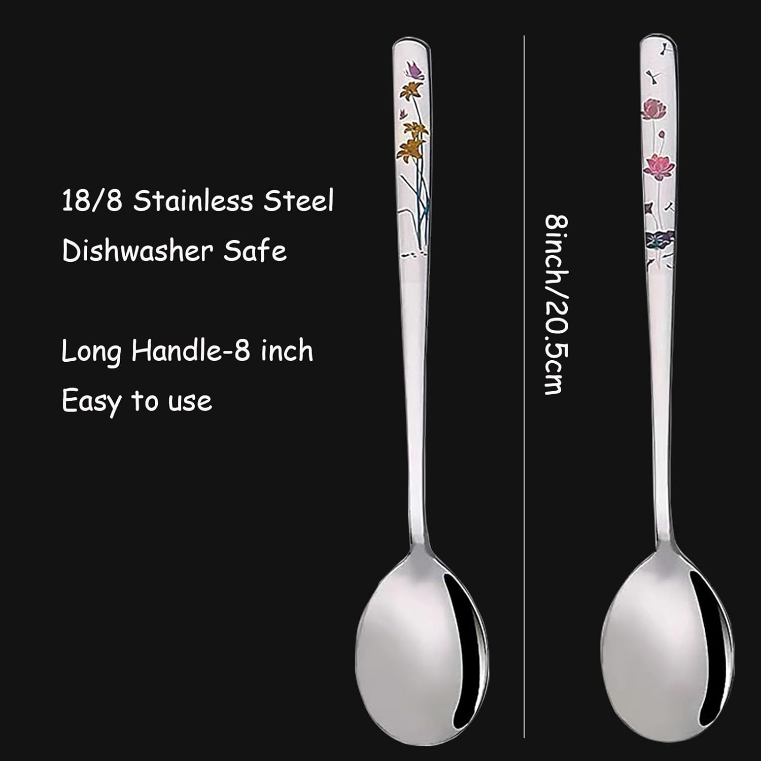 YAPULLYA Cucharas de sopa coreanas, cucharadas de acero inoxidable 188 con mango largo de 8 pulgadas, cucharadas de metal asiático, juego de 4