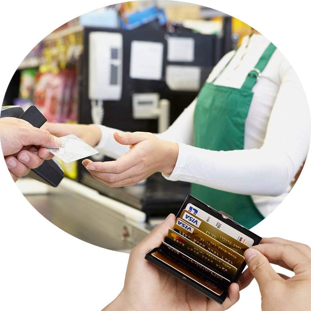 EASTNIGHTS Paquete de 2 juegos  Protector de tarjeta de crédito RFID de metal para tarjetas de crédito, cartera para tarjetas de visita para hombres