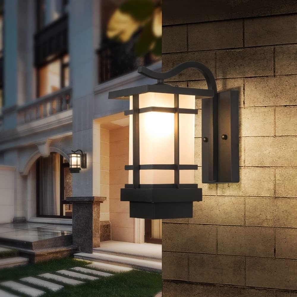VUCICA Aplique de pared impermeable IP65 para exteriores, farol de pared cuadrado E27, iluminación de montaje en pared negrobronce con pantalla de