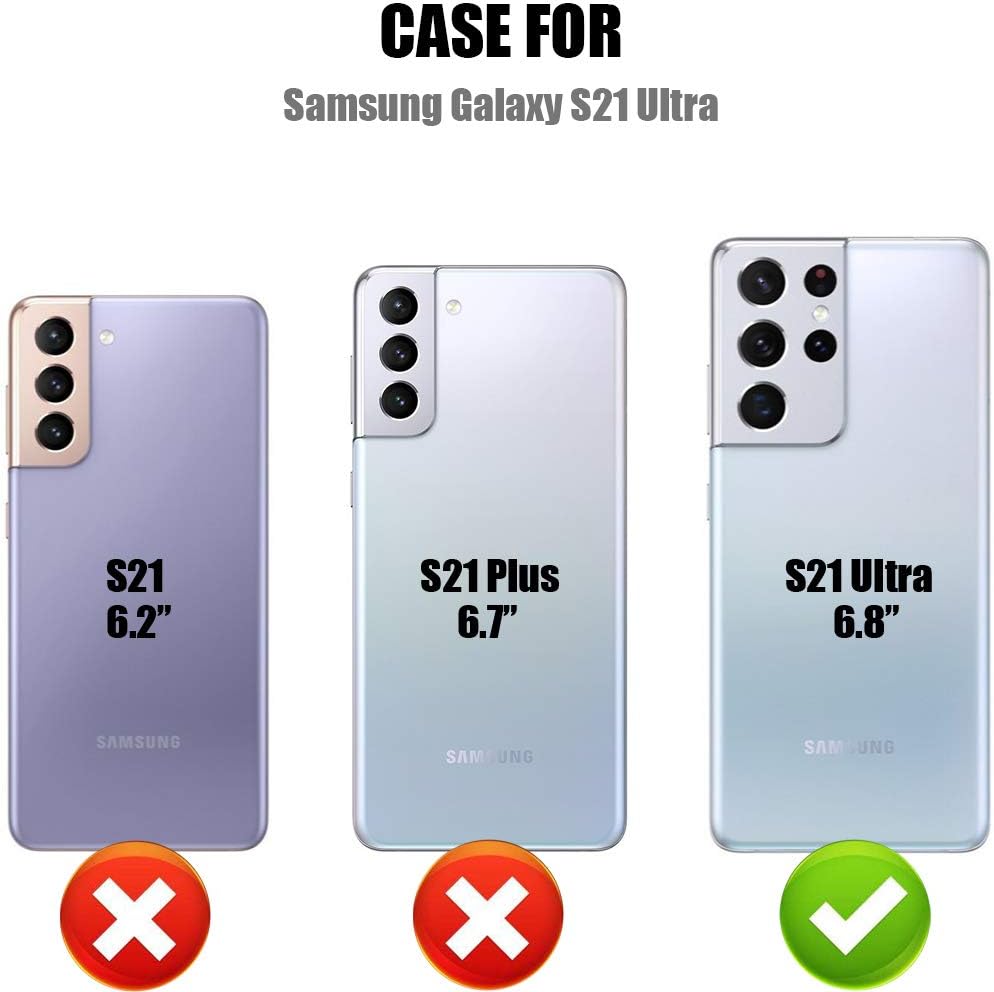 LakiBeibi Funda para Samsung Galaxy S21 Ultra, funda para teléfono S21 Ultra, funda de piel ligera de doble capa con tarjeteros, funda protectora