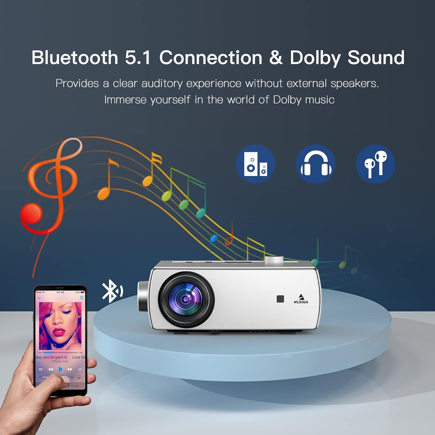 NexiGo Proyector Bluetooth WiFi PJ10 300ANSI – Brillo de más de 8000 lux Proyector de película nativo 1080P, soporte Dolby_Sound, control remoto,