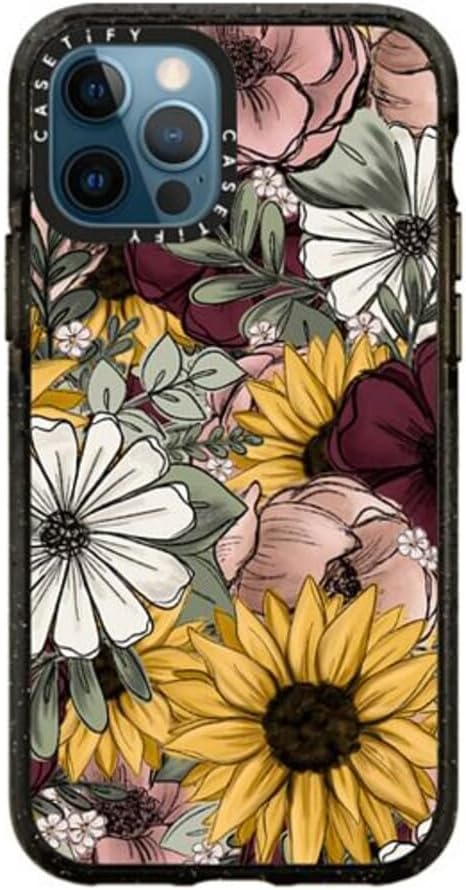 CASETiFY KT’s Canvases – Funda Impact para iPhone 12 y iPhone 12 Pro, diseño floral de KT’s Canvases, color negro transparente