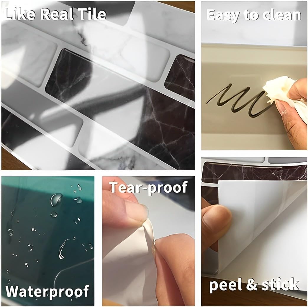 Hixingo 10 papel tapiz impermeable para despegar y pegar, azulejos de PVC para despegar y pegar, paneles decorativos de pared para cocina, baño (30