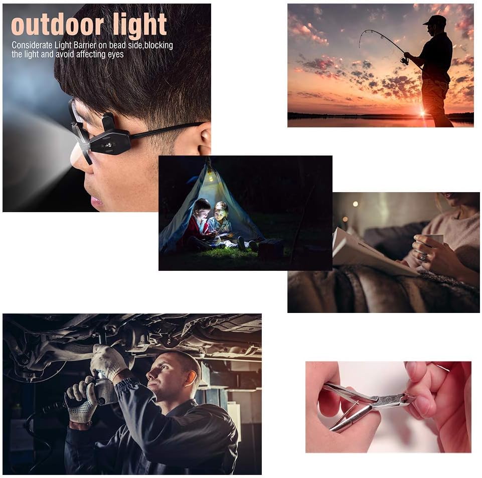 VGEBY 1 par de luz de lectura para gafas, clip de luz LED con clip de luz para anteojos de luz linterna de lectura lámpara de noche