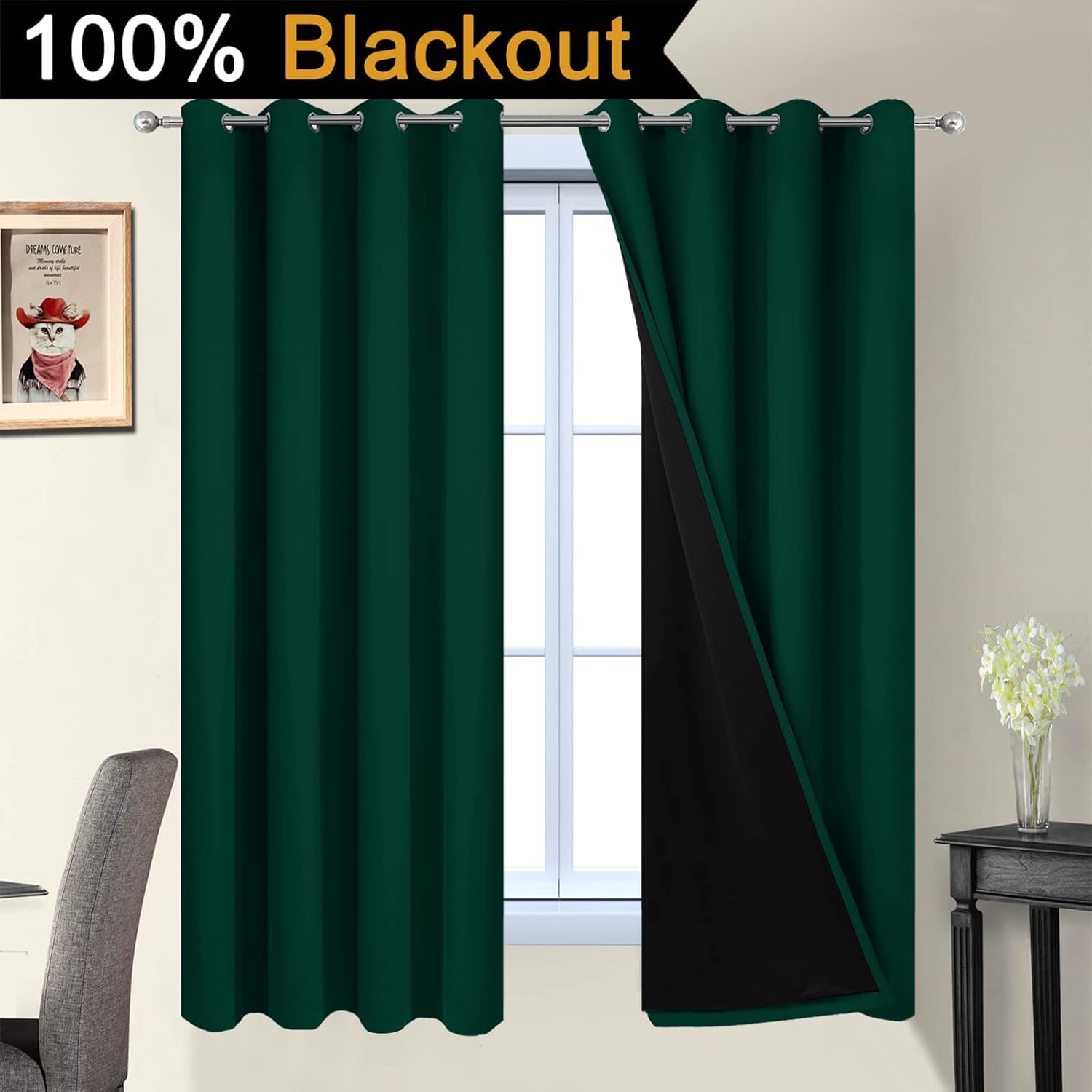 Yakamok Cortinas opacas completas de 63 pulgadas de largo para dormitorio, 2 capas gruesas con ojales en la parte superior, aislamiento térmico,